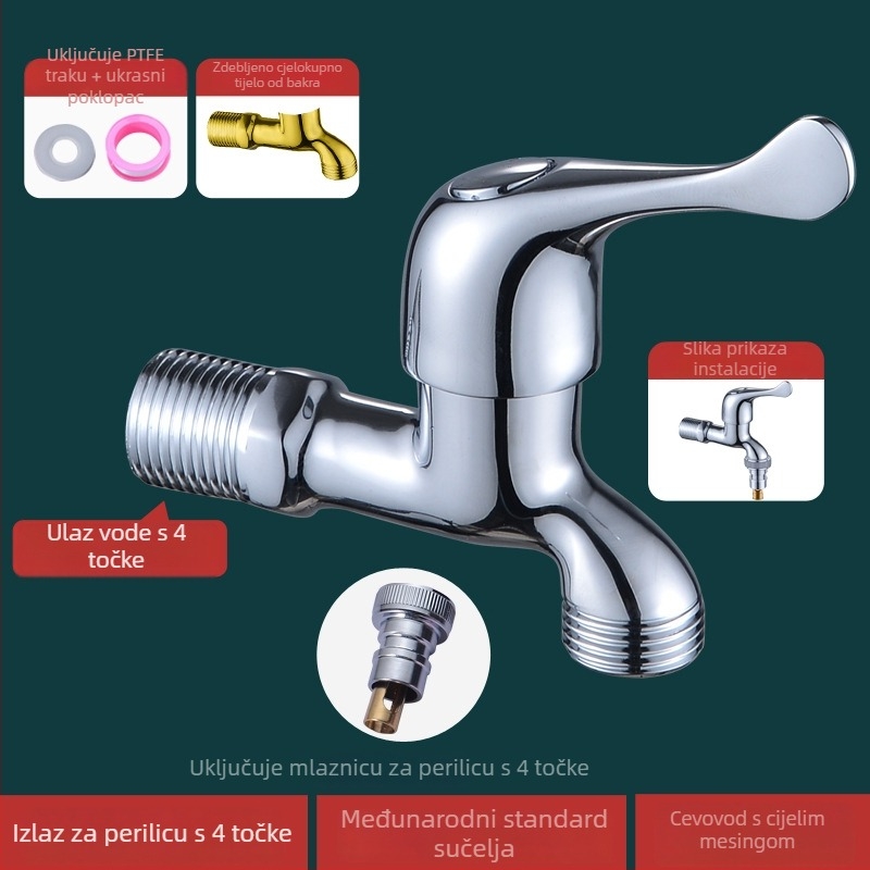 Bakreni miješalica za perilicu rublja, ugrađena u zid, hladna voda, 0-40°C, mjedreno jezgro ventila