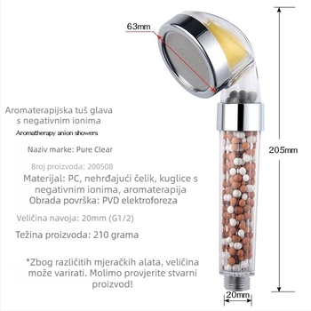 Aromaterapijska tuš glava – kišni način, ABS, navojni sustav ugradnje, 0–90°C, 0–6 MPa