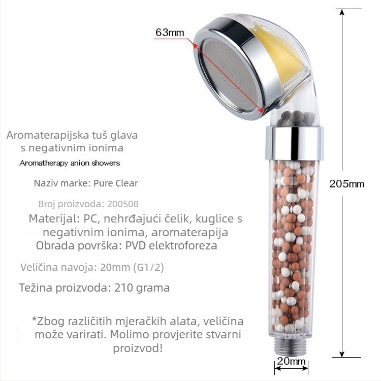 Aromaterapijska tuš glava – kišni način, ABS, navojni sustav ugradnje, 0–90°C, 0–6 MPa
