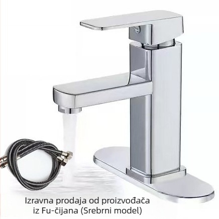 Slavina za umivaonik u kupaoniici – miješanje tople i hladne vode, nehrđajući čelik s kromiranim završnim slojem, keramički disk ventila, radna temperatura 0–90°C