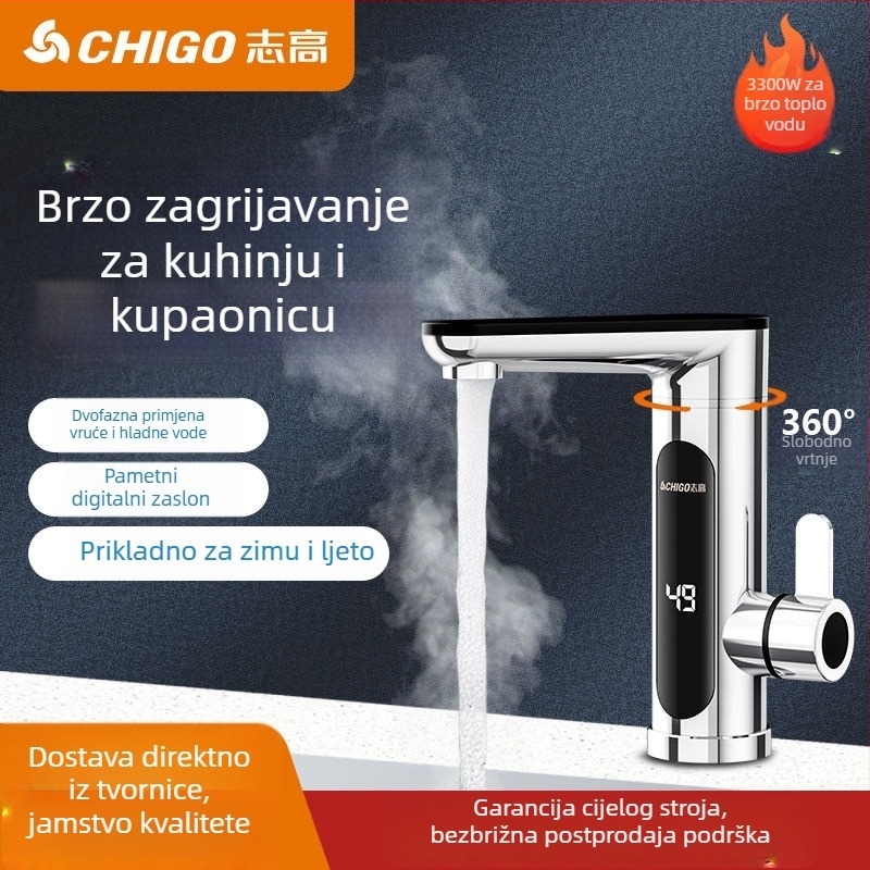 Električni slavina tople vode za umivaonik s trenutnim zagrijavanjem, jednou rukom, prikaz temperature, izolacija vode i električne energije, 304 nehrđajući čelik