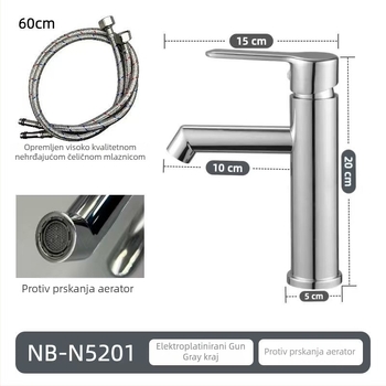 Baterija za umivaonik na ploču – nehrđajući čelik, miješalica s jednim ručicom, keramički disk, model NB-N5021, promjer sjedalice ventila 50 mm