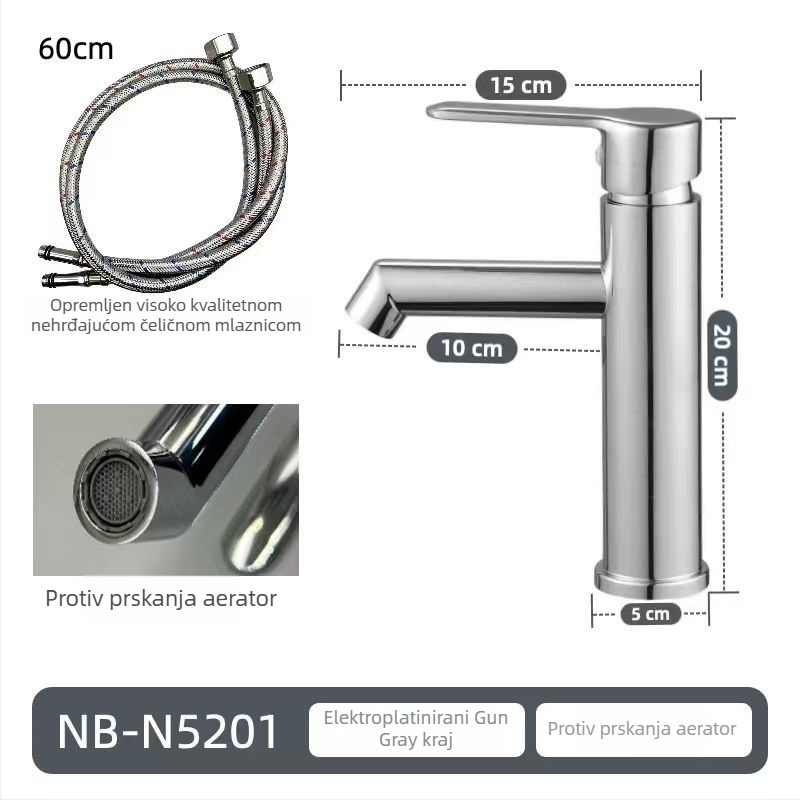 Baterija za umivaonik na ploču – nehrđajući čelik, miješalica s jednim ručicom, keramički disk, model NB-N5021, promjer sjedalice ventila 50 mm