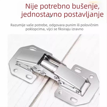 Šarka za ormar bez bušenja, s oprugom i hidrauličkim amortizerom, universalna sklopiva šarka