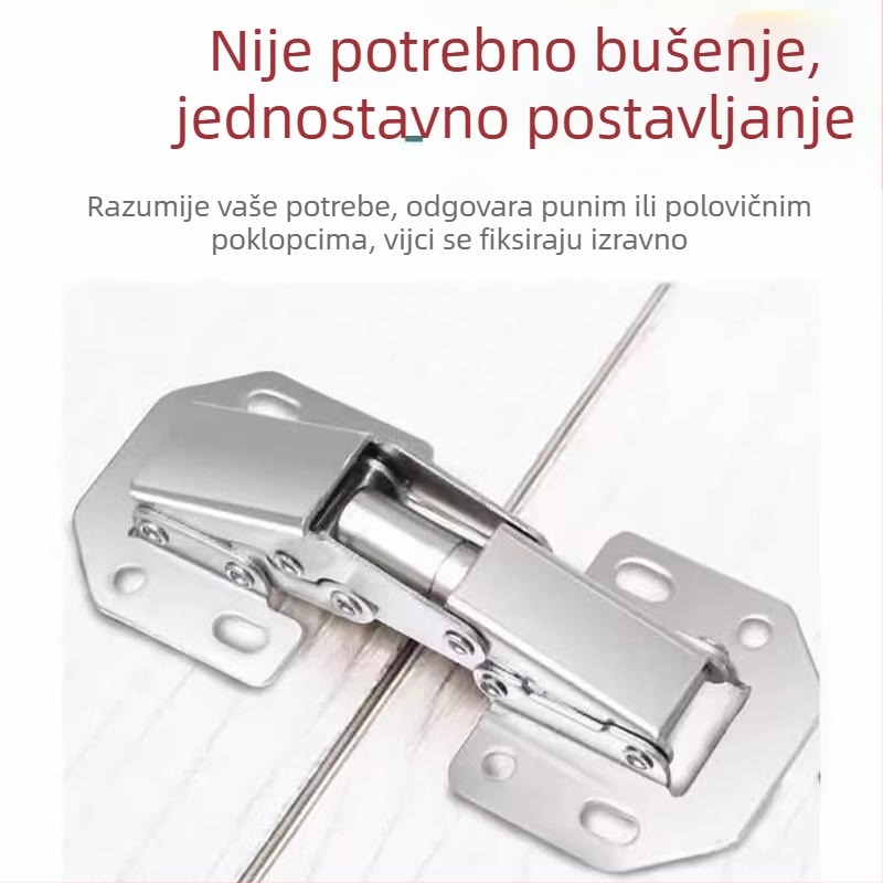 Šarka za ormar bez bušenja, s oprugom i hidrauličkim amortizerom, universalna sklopiva šarka
