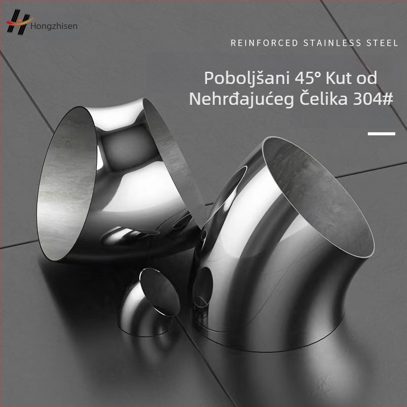 Kut od nehrđajućeg čelika 304 za rukohvat stepenica, 45° zavoj, debljina zida 2.0 mm, zavareni, otporan na koroziju