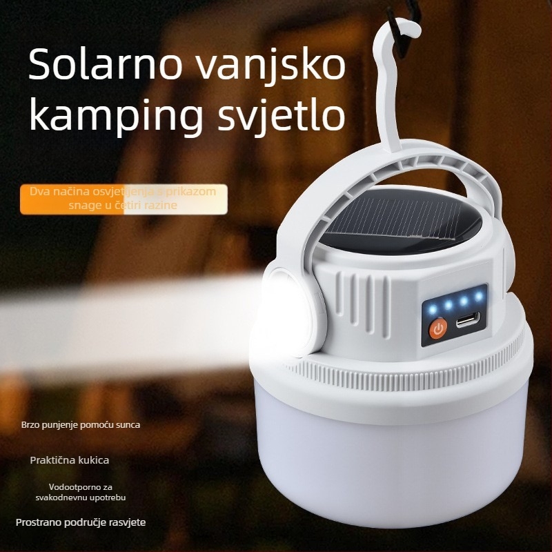 Solarna kamping svjetiljka s mogućnošću punjenja, 3.7V, 5W, žarulja