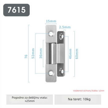 Šarniri od nehrđajućeg čelika 76A, SUS304, brušena mat crna površina, Pinrong