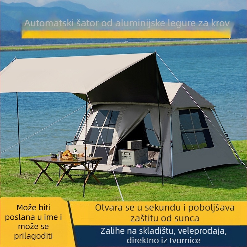 Pokrovni šator za kampiranje, dvostruki sloj, brz otvaranje, četiri sezone, aluminijski nosači, tkanina 210D Oxford