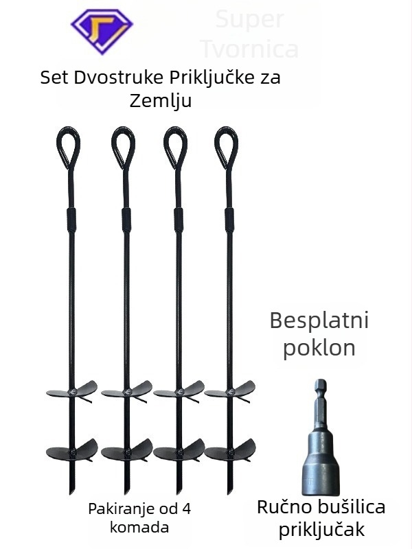 Xingda set zemnih kotvi za šatore i nadstrešnice — dvodijelni dizajn, ultra lagan, spiralni klinovi, lijevano željezo