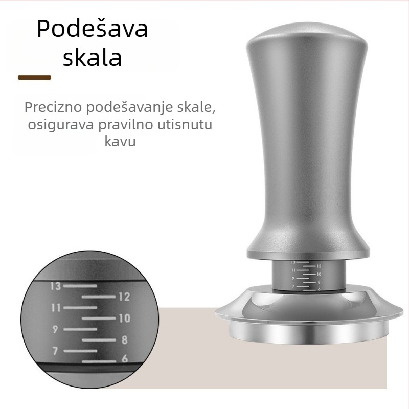 Presa za kavu u prahu sa skalom, podešivi tlačni distributer, konstantna sila, aluminijska legura + nehrđajući čelik, 300 g