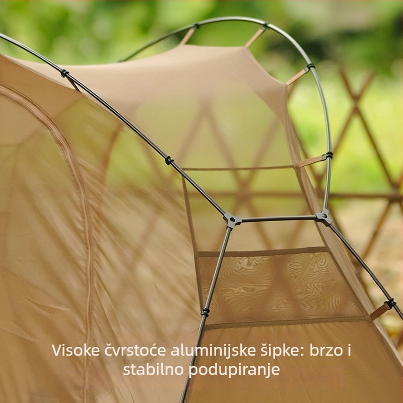 Šator za kampiranje s laganim kamp-podom, jednovrstna konstrukcija, tri sezone, 3 kg, aluminijske šipke, unutarnji Oxford s mrežom, vanjski Oxford, vodootpornost 1500–2000 mm