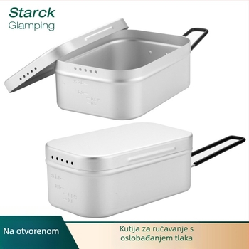 Vanjska aluminijska kutija za obrok s oslobađanjem tlaka i sklopivom ručkom, za 2–3 osobe, težina 443 g