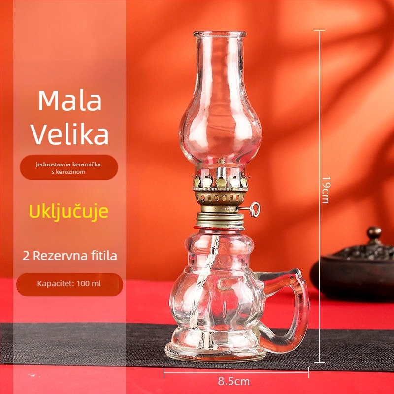 Vintage konjska lanterna sa staklenim abažurom – uljna lampa za budističke obrede i štovanje predaka