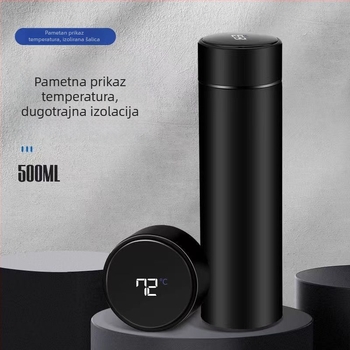Termos šalica s prikazom temperature, ravna čaša, moderni stil, unutarnja 304 nehrđajući čelik, vanjska 201 nehrđajući čelik, vakuumska izolacija 6–12 sati, mogućnost logotipa sitotiskom