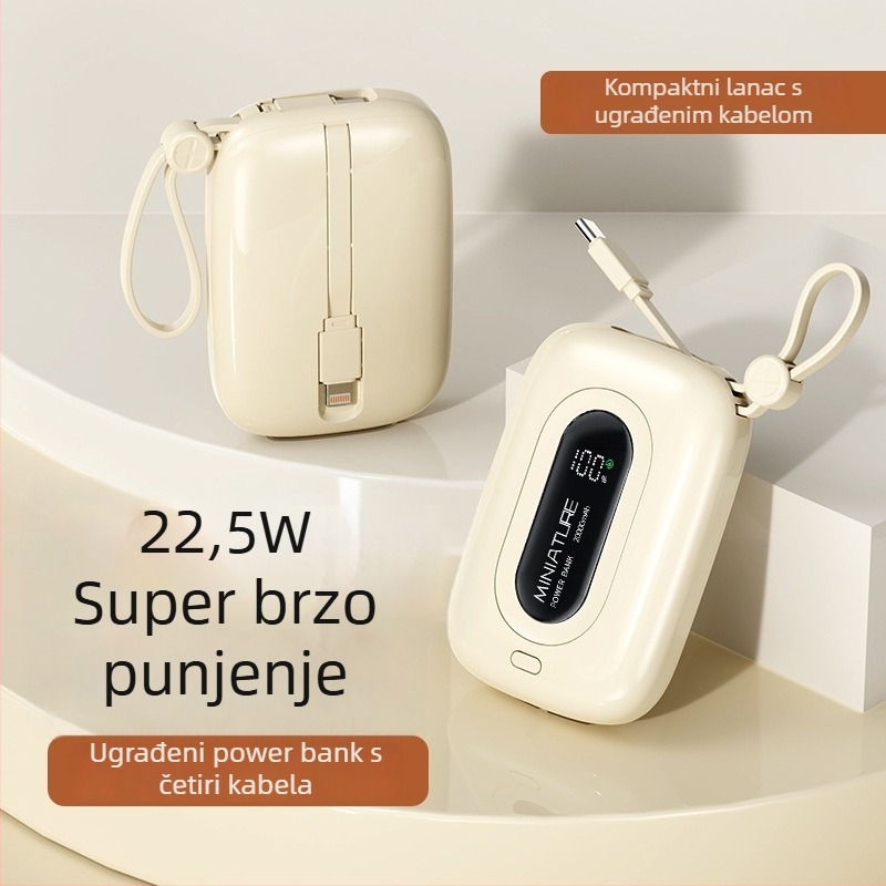 DX280 Prijenosna vanjska baterija, 10000mAh, 22.5W PD3.0 brzo punjenje, više USB izlaza, digitalni prikaz razine baterije, kabel uključen