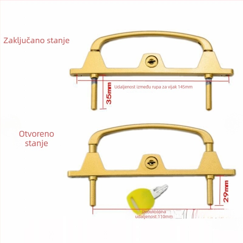 Višepunktni sigurnosni zaptivač za vrata i prozore s ključem, od aluminijske legure, dvopunktni mehanizam zaključavanja