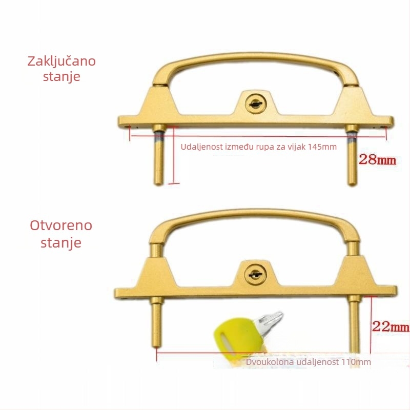 Višepunktni sigurnosni zaptivač za vrata i prozore s ključem, od aluminijske legure, dvopunktni mehanizam zaključavanja