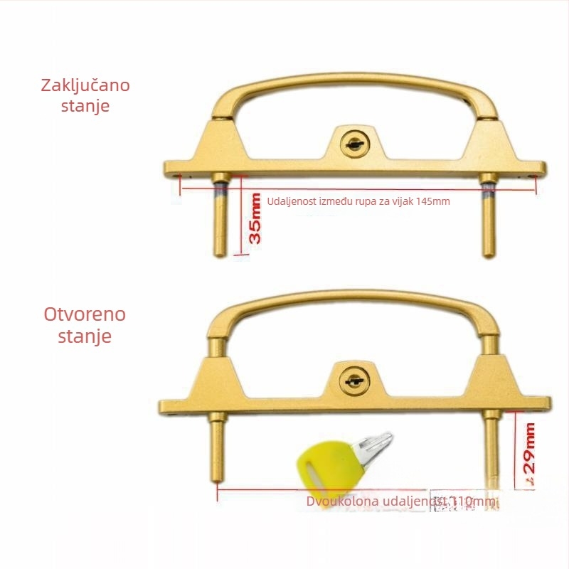 Višepunktni sigurnosni zaptivač za vrata i prozore s ključem, od aluminijske legure, dvopunktni mehanizam zaključavanja