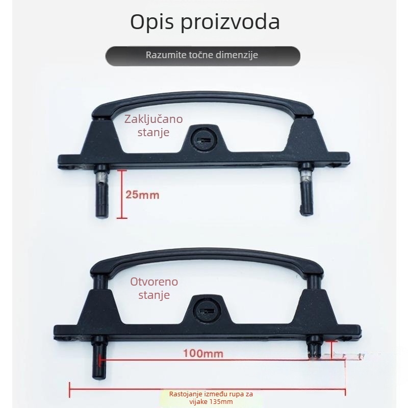 Višepunktni sigurnosni zaptivač za vrata i prozore s ključem, od aluminijske legure, dvopunktni mehanizam zaključavanja