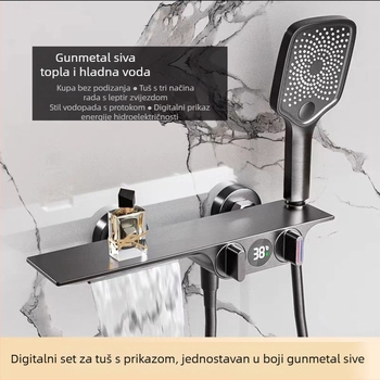 Set slavine za kadu s LED zaslonom (Bakreno tijelo; miješajući ventil; keramički jezgreni ventil; radna temperatura 0–80°C; promjer ulaza/izlaza 20,5 mm)
