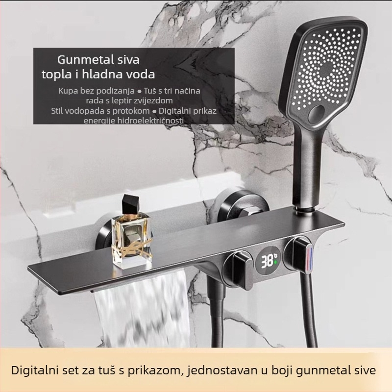 Set slavine za kadu s LED zaslonom (Bakreno tijelo; miješajući ventil; keramički jezgreni ventil; radna temperatura 0–80°C; promjer ulaza/izlaza 20,5 mm)