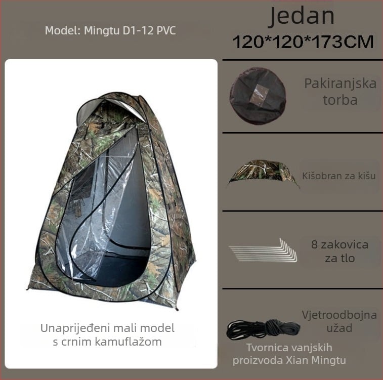 Ribarska šator s dvostrukim slojem, brzo postavljanje, kapacitet 1–2 osobe, težina 3 kg, vodootpornost 2000–3000 mm