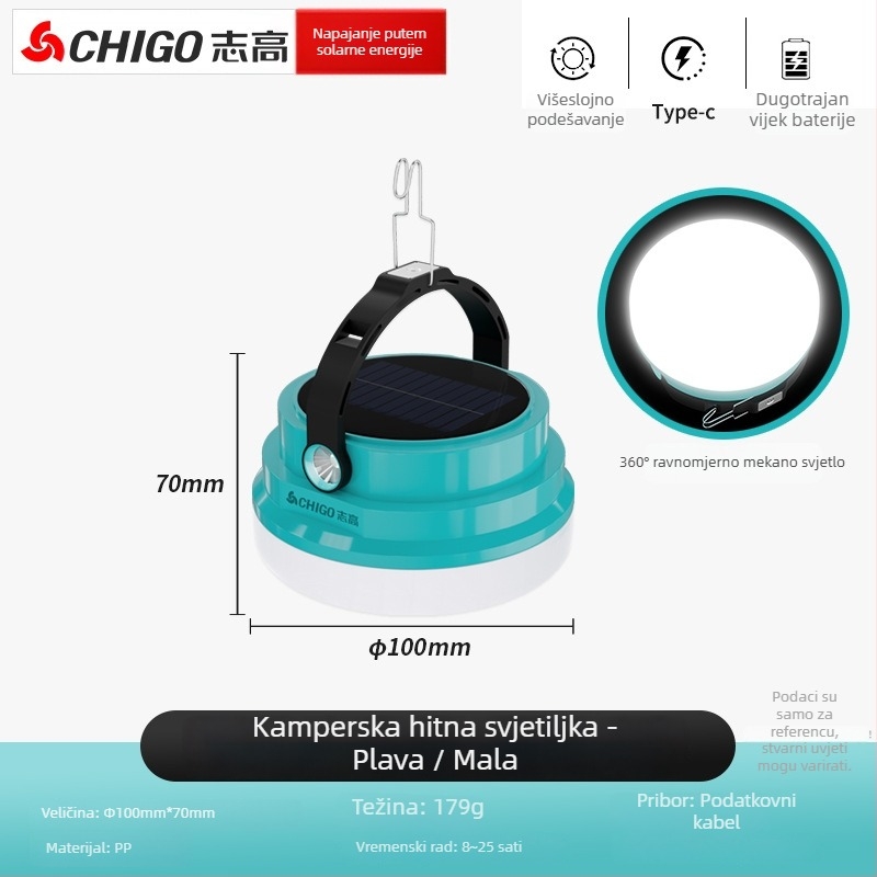 Chigo kamp svjetlo – solarno napajano LED, 20W, dugotrajno kamp svjetlo s funkcijom nužde.