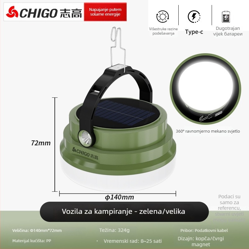 Chigo kamp svjetlo – solarno napajano LED, 20W, dugotrajno kamp svjetlo s funkcijom nužde.