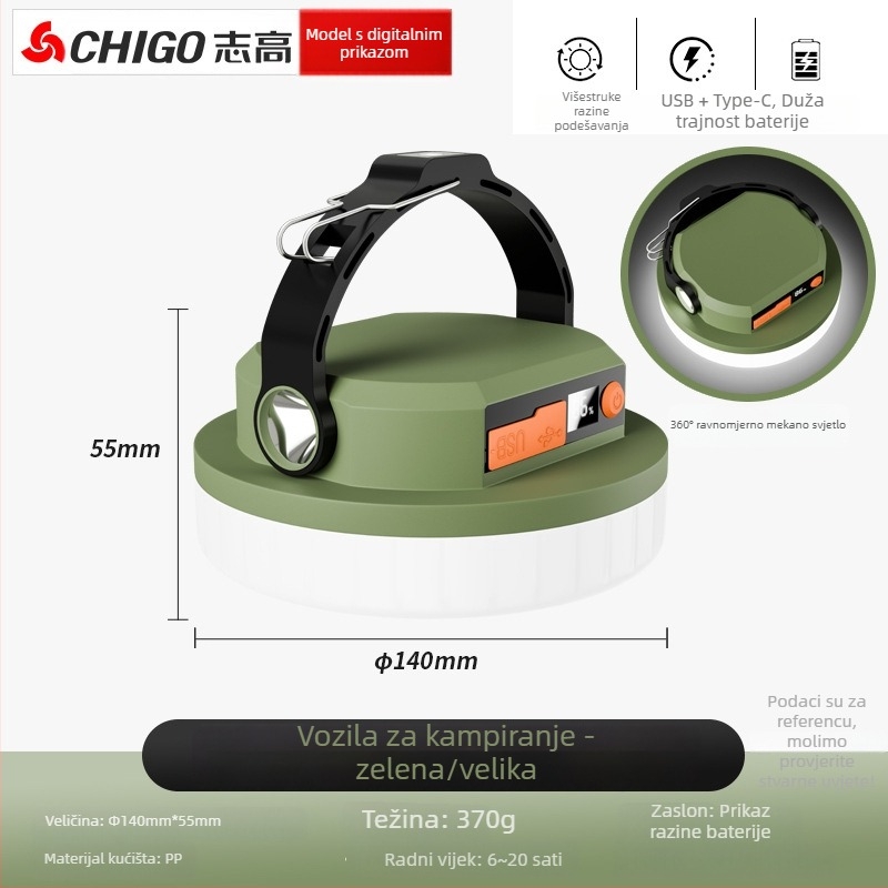 Chigo kamp svjetlo – solarno napajano LED, 20W, dugotrajno kamp svjetlo s funkcijom nužde.