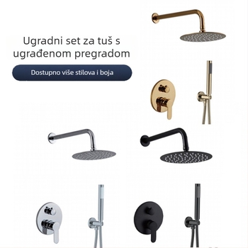 Skriveni zidni tuš set, gornji kišni tuš, od nehrđajućeg čelika, kromirana završna obrada, model 456548