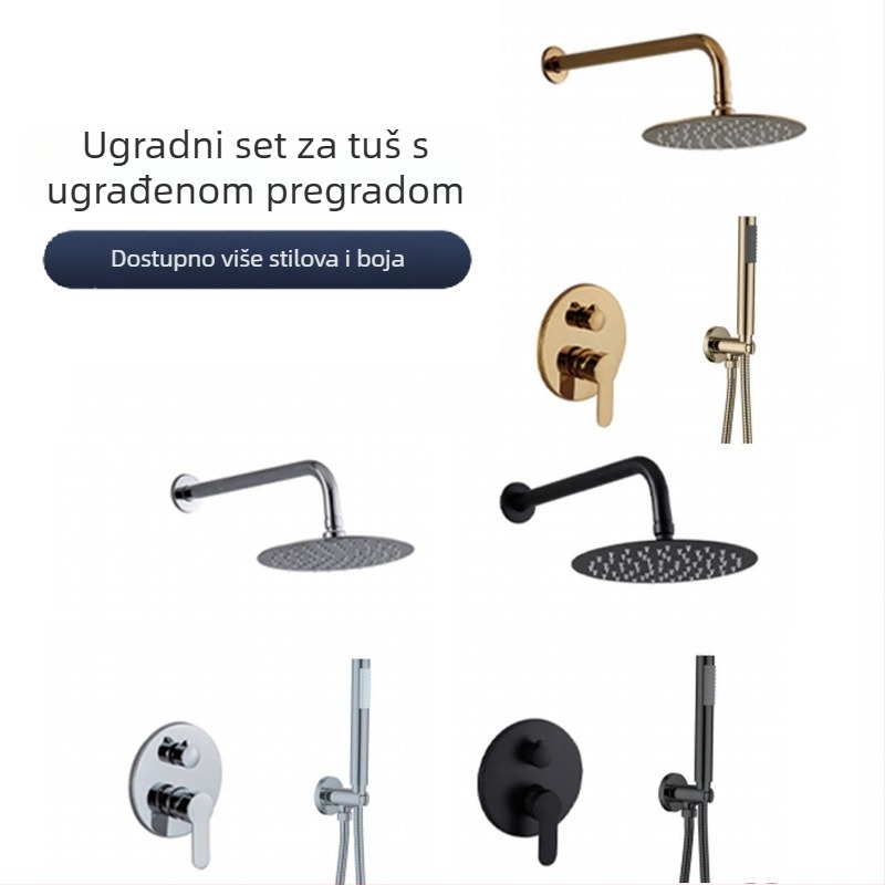 Skriveni zidni tuš set, gornji kišni tuš, od nehrđajućeg čelika, kromirana završna obrada, model 456548