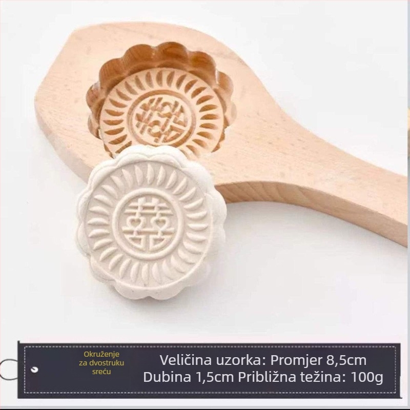 Drveni set kalupa za mooncake, kućna upotreba, kompletan set s ispisom znaka Fu, za izradu ljeplivog rižinog kolača