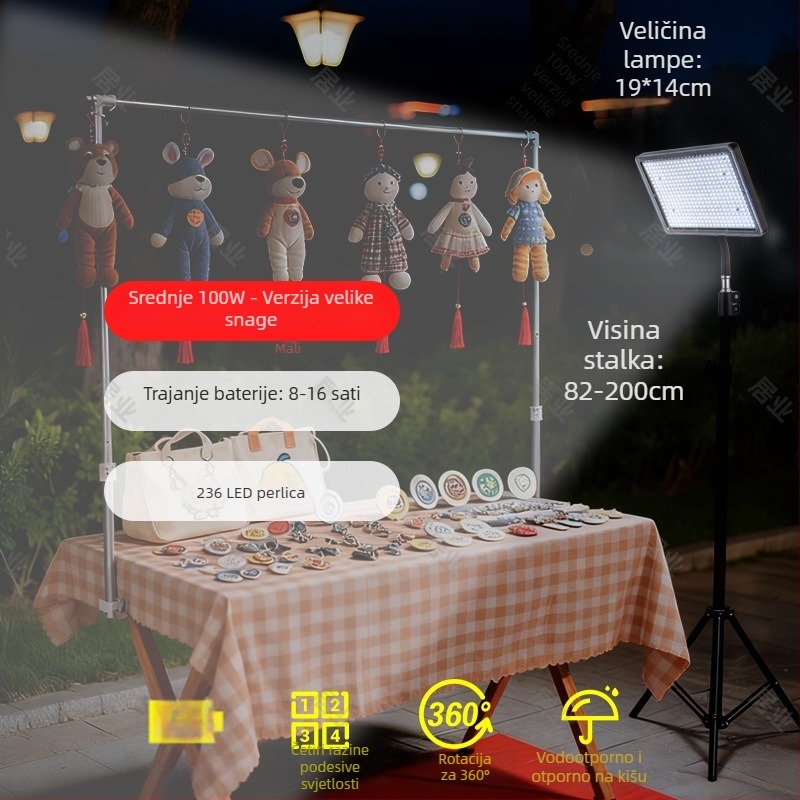 Prijenosna LED kamp lampa za ulične štandove, 432 LED dioda, 150W, ulaz 5V/2A, vanjsko snažno osvjetljenje