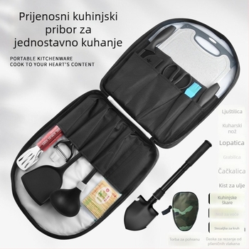 Set vanjskih kuhinjskih pribora od nehrđajućeg čelika, nož i daska za rezanje 2-u-1, prijenosna vrećica za pohranu za kampiranje
