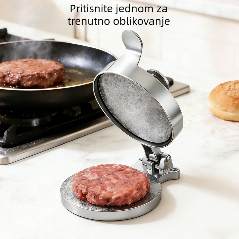 Ručni formirač hamburgera, aluminijska legura, podesiva debljina, kuhinjski alat