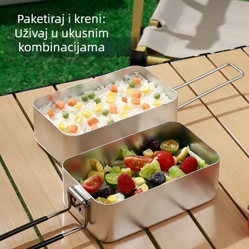 Vanjska kutija za obrok, japanski stil, aluminijska legura, sklopiva drška protiv opeklina, prijenosna i lagana, kuhanje i zagrijavanje