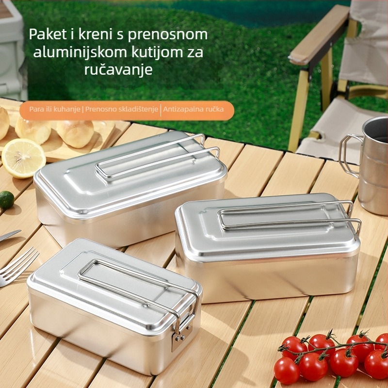 Vanjska kutija za obrok, japanski stil, aluminijska legura, sklopiva drška protiv opeklina, prijenosna i lagana, kuhanje i zagrijavanje