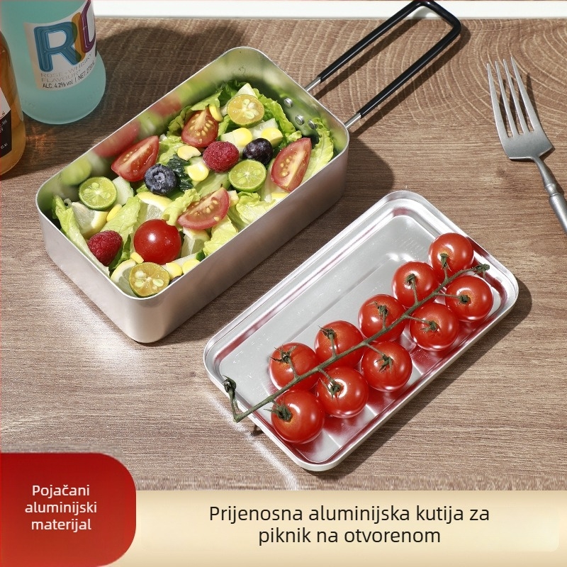 Vanjska kutija za obrok, japanski stil, aluminijska legura, sklopiva drška protiv opeklina, prijenosna i lagana, kuhanje i zagrijavanje