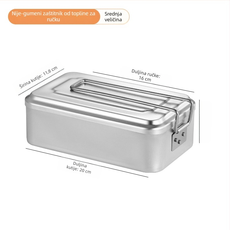 Vanjska kutija za obrok, japanski stil, aluminijska legura, sklopiva drška protiv opeklina, prijenosna i lagana, kuhanje i zagrijavanje