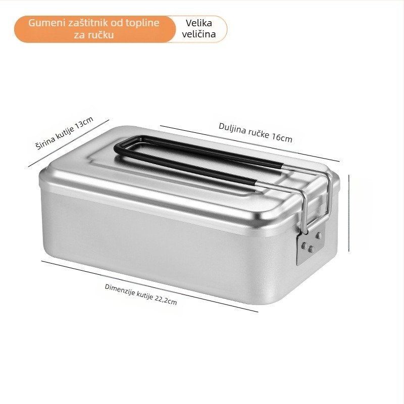 Vanjska kutija za obrok, japanski stil, aluminijska legura, sklopiva drška protiv opeklina, prijenosna i lagana, kuhanje i zagrijavanje