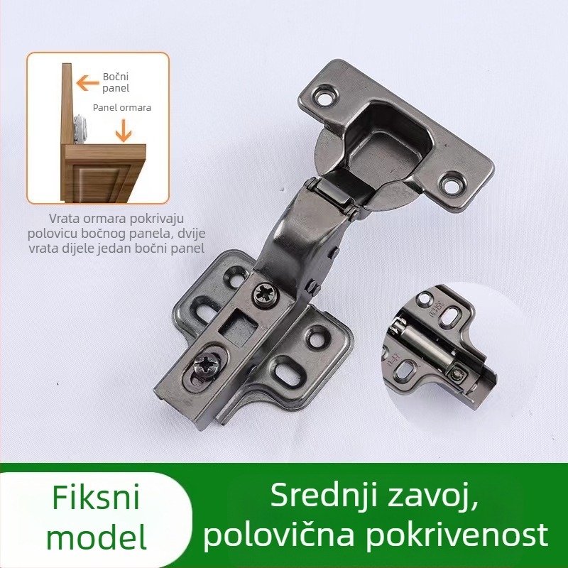 Dijeljiva šarka s potpuno preklopom i hidrauličkim tlumenjem za debele bočne ploče ormarića, od hladno valjanog čelika, štancanje
