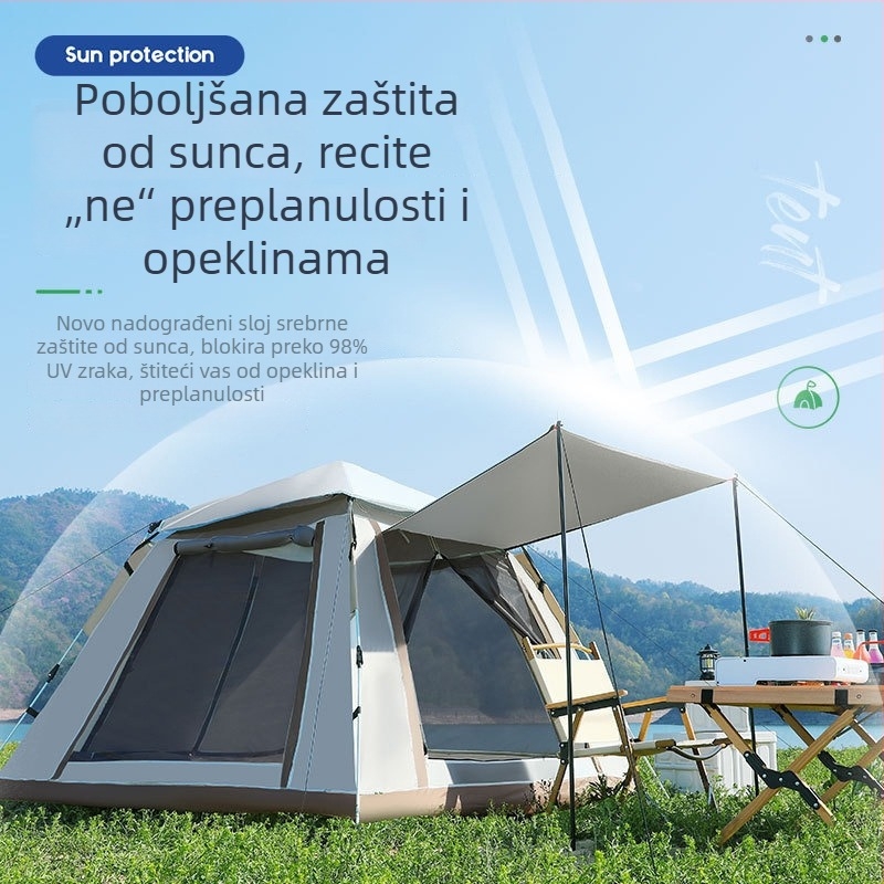 Automatska nadstrešnica šatora za kampiranje 3–4 osobe, brzo otvaranje, četiri sezone, šipke od vlaknastog vlakna, vanjska tkanina Oxford, težina 3,3 kg, vodootporna do 1000 mm