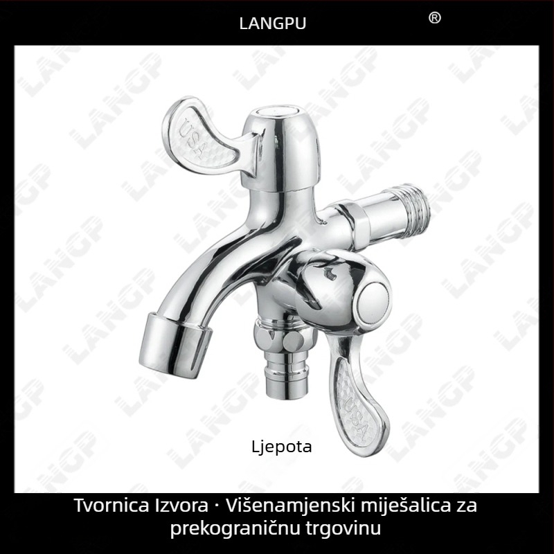 LP slavina za perilicu rublja – tijelo od cinkove legure, keramički disk ventil, spiralno otvaranje, jednostruka konstrukcija, elektroplatirani završetak, moderni minimalistički stil