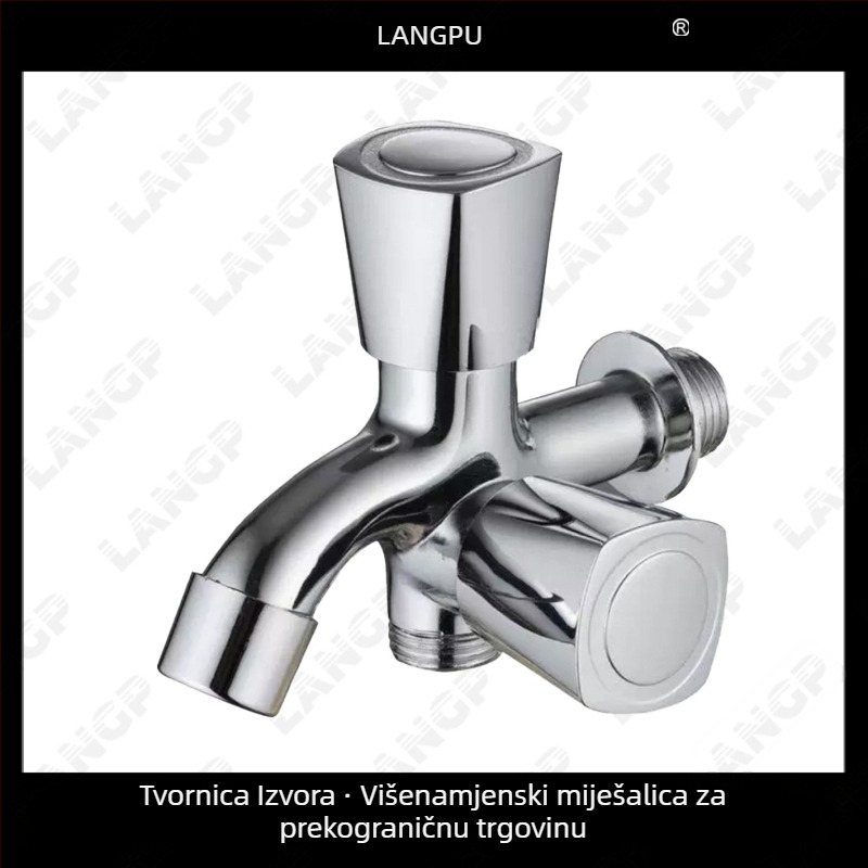 LP slavina za perilicu rublja – tijelo od cinkove legure, keramički disk ventil, spiralno otvaranje, jednostruka konstrukcija, elektroplatirani završetak, moderni minimalistički stil