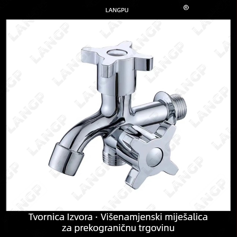 LP slavina za perilicu rublja – tijelo od cinkove legure, keramički disk ventil, spiralno otvaranje, jednostruka konstrukcija, elektroplatirani završetak, moderni minimalistički stil