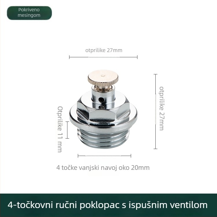 Ventil za otpuštanje zraka i ispuštanje vode na radijatoru s ručnim pogonom, vanjski navoja, kapica