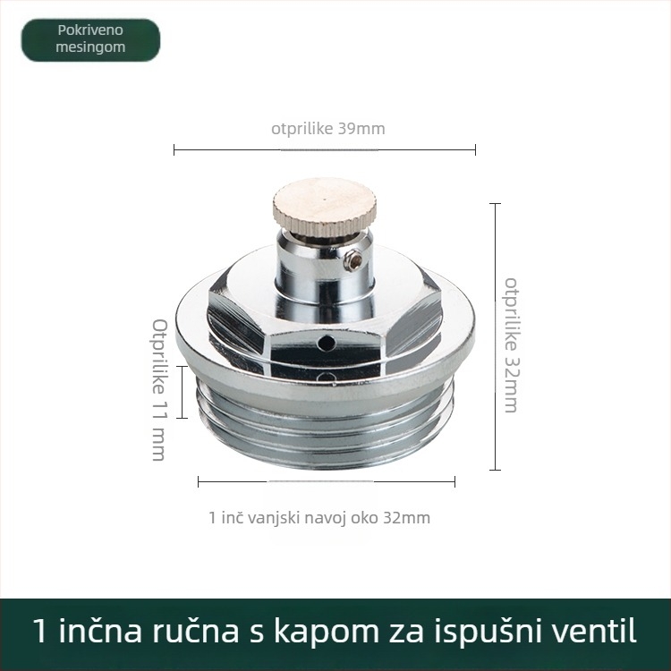 Ventil za otpuštanje zraka i ispuštanje vode na radijatoru s ručnim pogonom, vanjski navoja, kapica