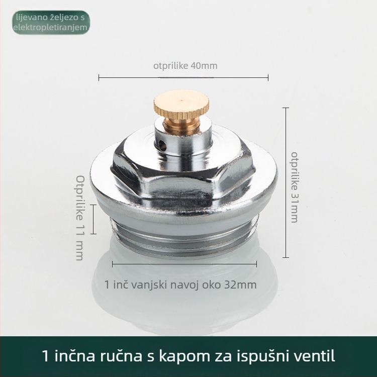 Ventil za otpuštanje zraka i ispuštanje vode na radijatoru s ručnim pogonom, vanjski navoja, kapica