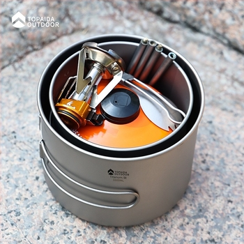 Vanjska titan posuda za kampiranje — ultra lagana, sklopiva, čisti titan; za 1–2 osobe; s logom